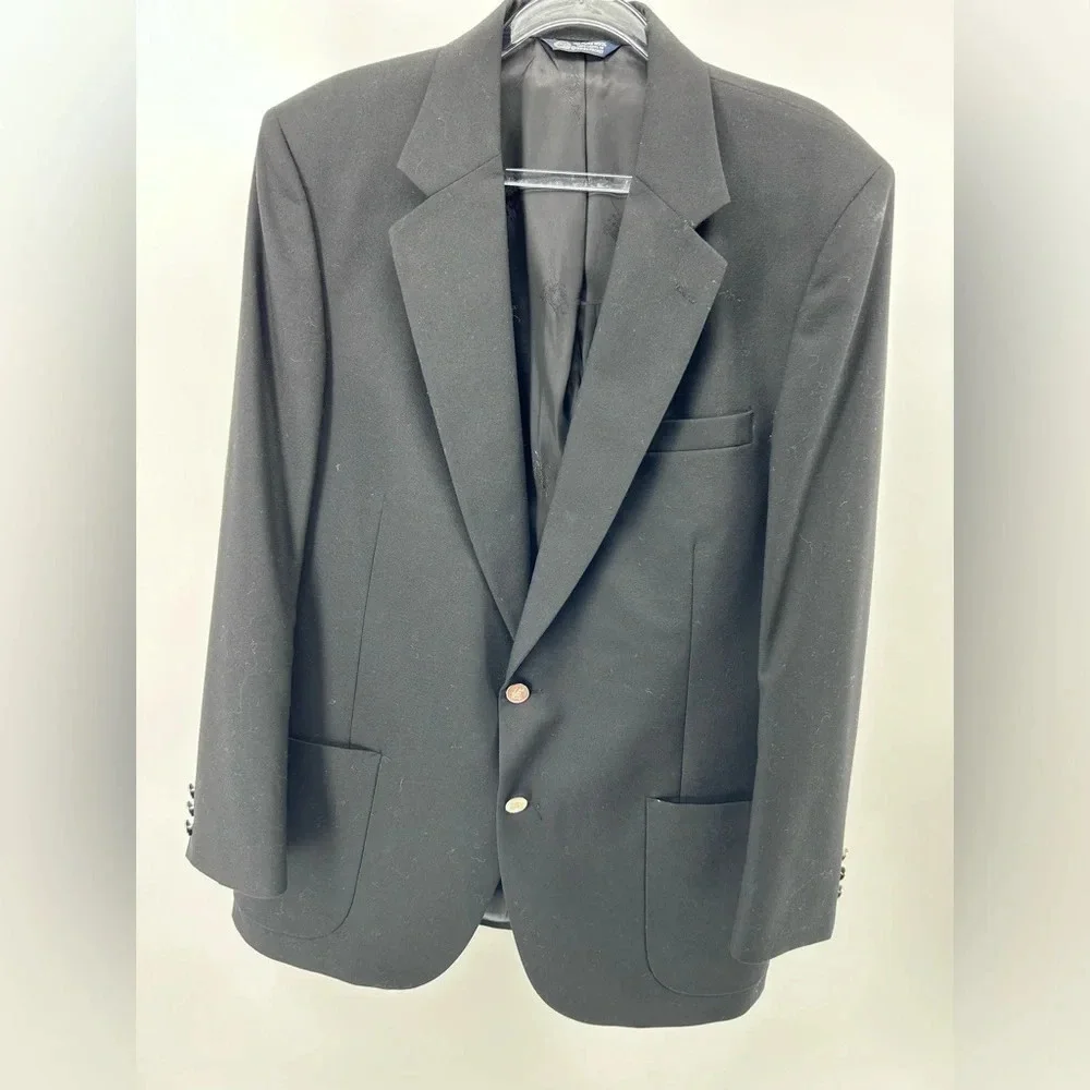 Vintage Burberry's Sport Coat Blazer Wool Black Silver Buttons 42R